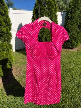 Adorable Hot Pink Polka Dot Keyhole Dress